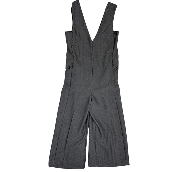 Cartonnier Herringbone Jumpsuit Small V Neck Career Work Cropped Wide Leg - Picture 1 of 9